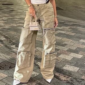 Fashion Nova Beige Cargo Pants with Zipper Details
